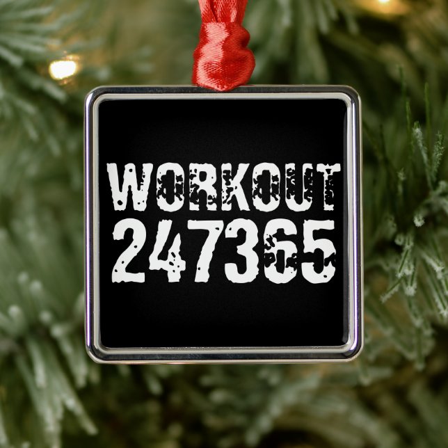 Worn out and scratched text Workout 247365 white Metal Ornament (Tree)