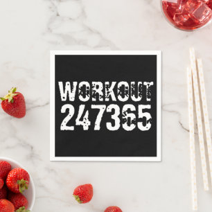Worn out and scratched text Workout 247365 white Napkins