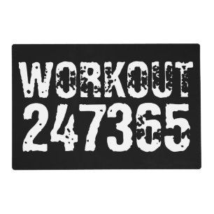 Worn out and scratched text Workout 247365 white Placemat