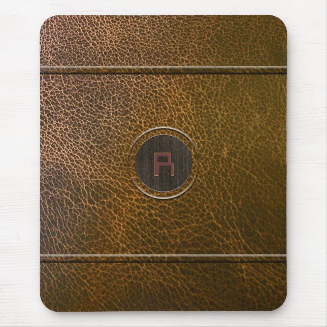 Worn Out Brown Leather Look-Custom Initial Mouse Pad (Front)