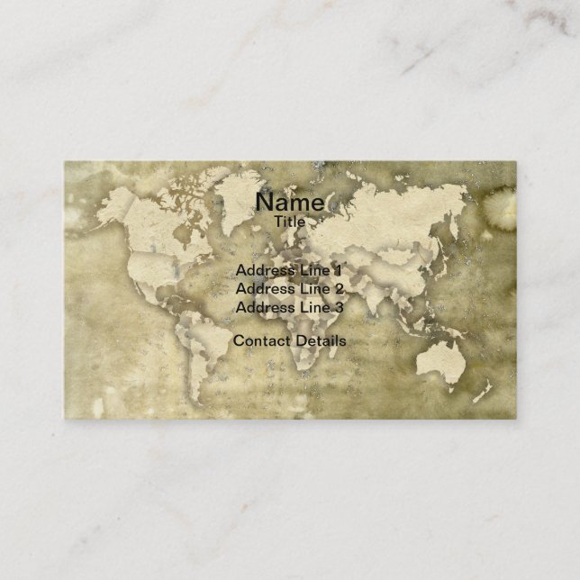 Worn Paper World Map Business Card (Front)