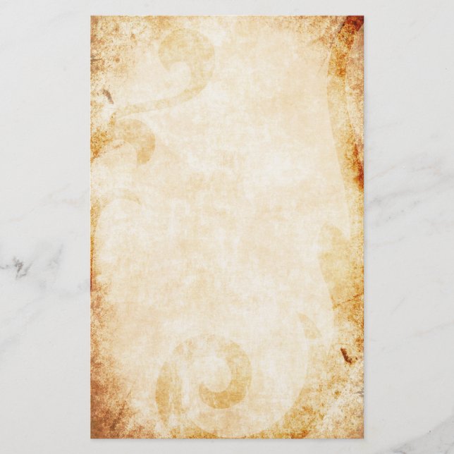 Worn Parchment with Floral Flourish Stationery (Front)