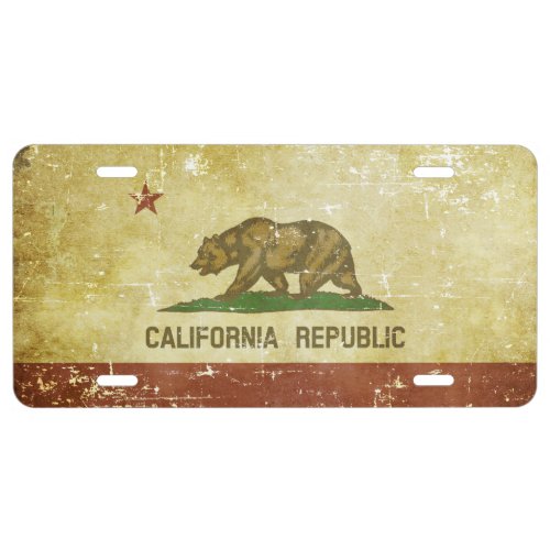 Worn Patriotic California State Flag License Plate