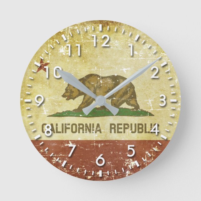 Worn Patriotic California State Flag Round Clock (Front)