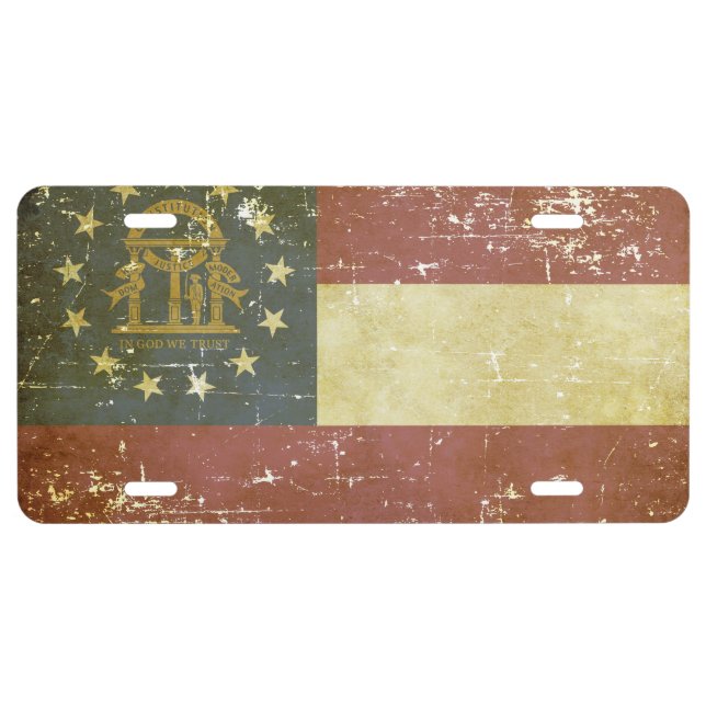 Worn Patriotic Georgia State Flag License Plate (Front)