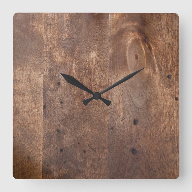 Worn pine board square wall clock (Front)