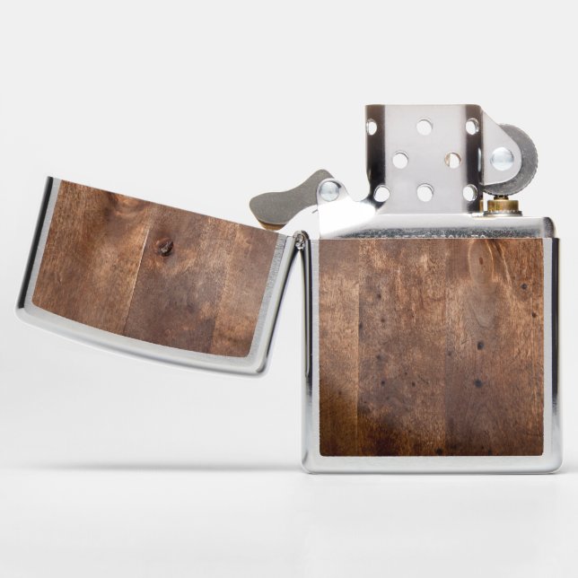 Worn pine board zippo lighter (Opened)