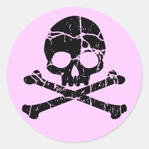Worn Pink Skull and Crossbones Classic Round Sticker