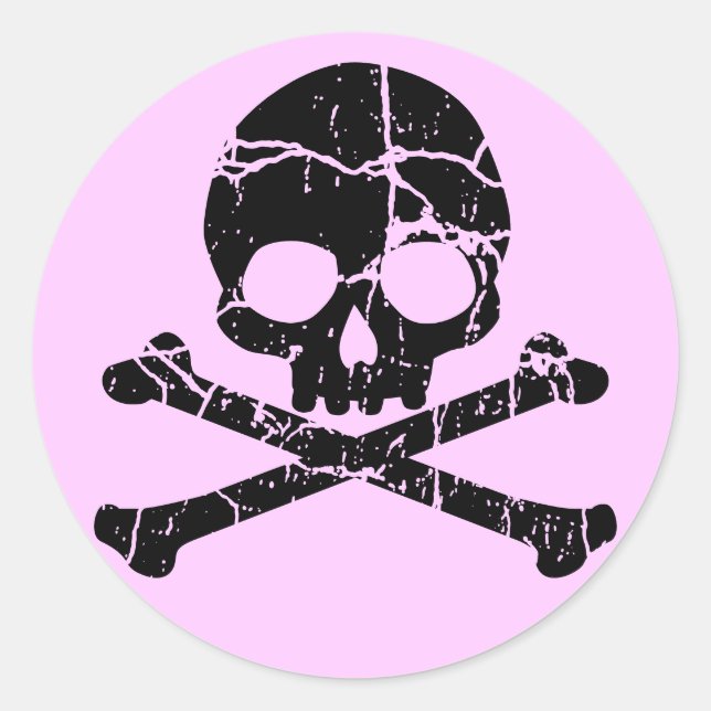 Worn Pink Skull and Crossbones Classic Round Sticker (Front)