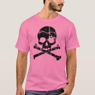 Worn Pink Skull and Crossbones T-Shirt