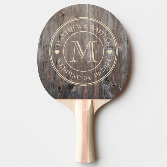 Worn Planks Wedding Monogram Heart Ping Pong Paddle (Front)