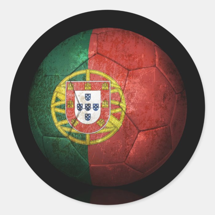 Worn Portuguese Flag Football Soccer Ball Round Stickers