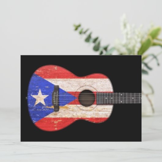 Worn Puerto Rico Flag Acoustic Guitar, black (Standing Front)