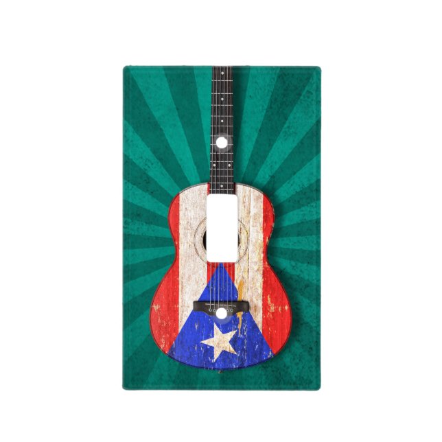 Worn Puerto Rico Flag Acoustic Guitar, teal Light Switch Cover (Front)