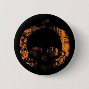 Worn Pumpkin Skull Pinback Button