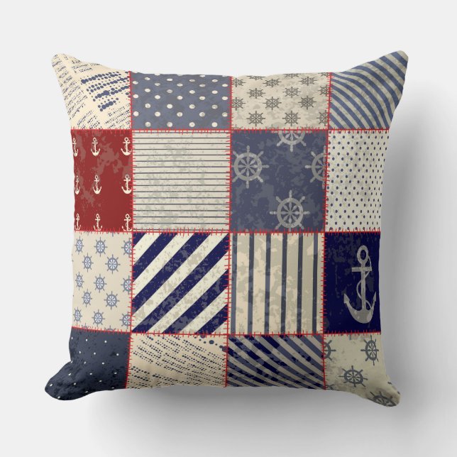 Worn rustic beach patchwork picture pillow (Front)