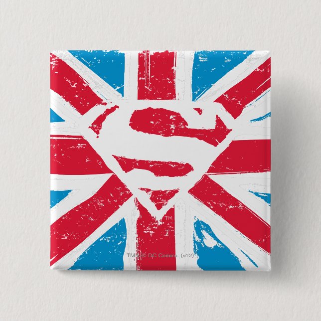 Worn S-Shield Over Flag Pinback Button (Front)