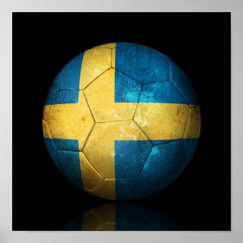 Worn Swedish Flag Football Soccer Ball Poster