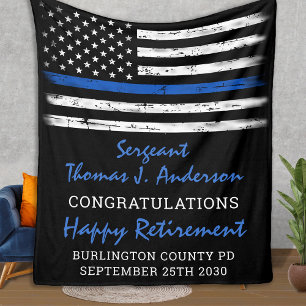 Worn Thin Blue Line Personalized Police Retirement Fleece Blanket