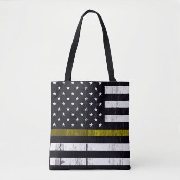 Worn Thin Yellow Line Dispatcher Flag Tote Bag by ThinBlueLineDesign at Zazzle
