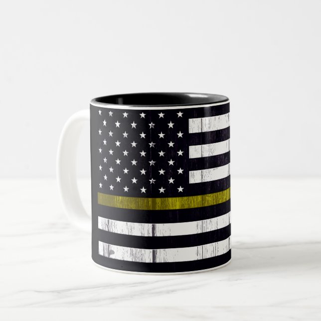 Worn Thin Yellow Line Dispatcher Flag Two-Tone Coffee Mug (Front Left)