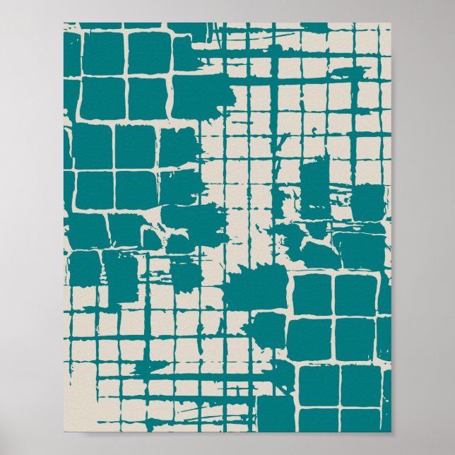 Worn Turquoise Squares with Distressed Texture Poster (Front)