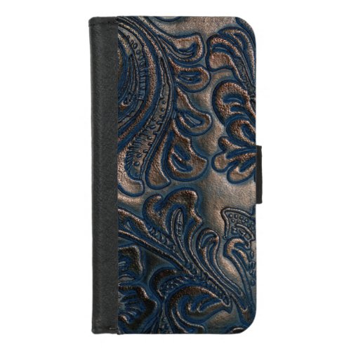 Worn Vintage Embossed Dark Brown Leather iPhone 87 Wallet Case