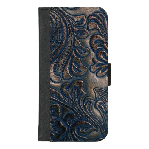 Worn Vintage Embossed Dark Brown Leather iPhone 87 Plus Wallet Case