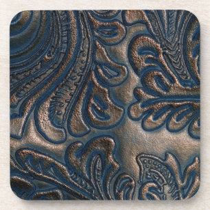 Worn Vintage Embossed Leather Beverage Coaster