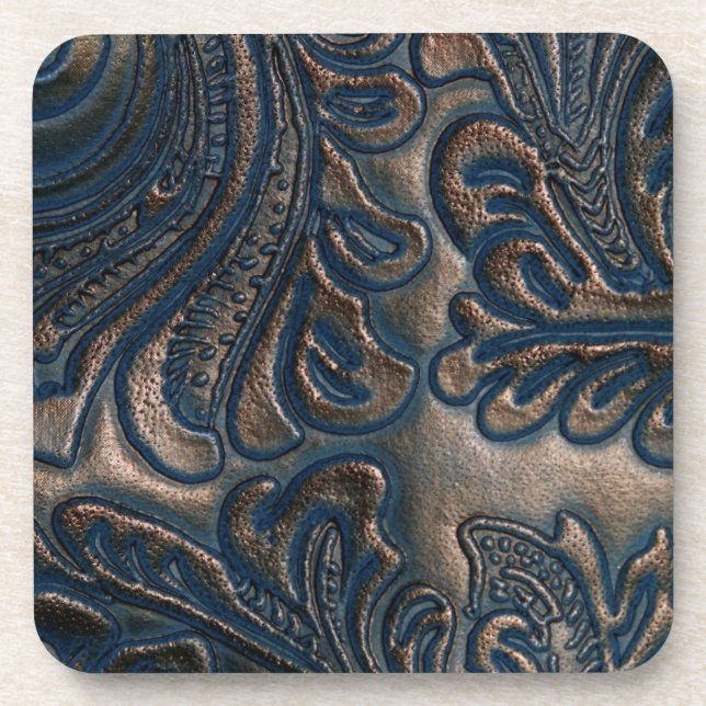 Worn Vintage Embossed Leather Beverage Coaster (Front)