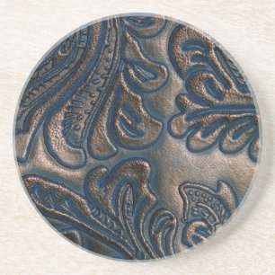 Worn Vintage Embossed Leather Coaster