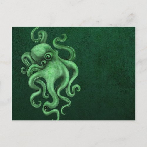 Worn Vintage Octopus Illustration _ Green Postcard
