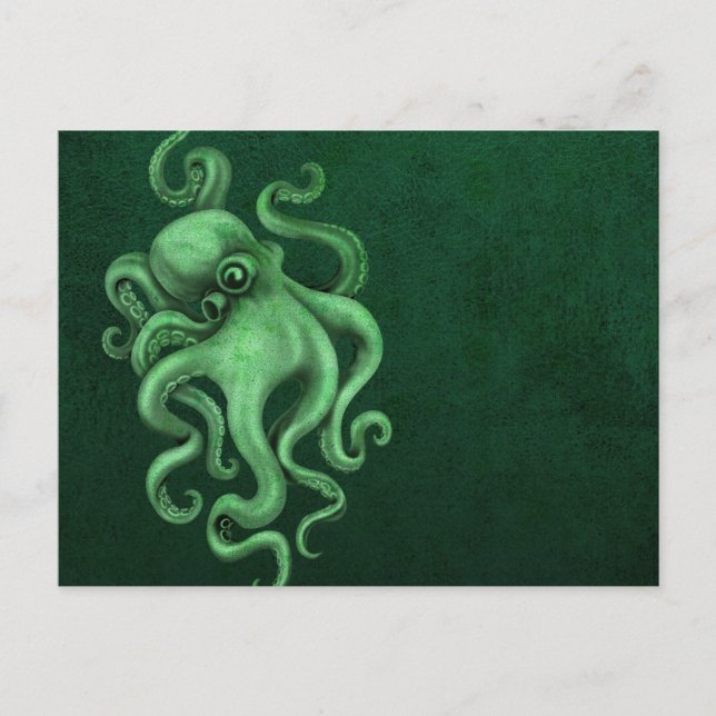 Worn Vintage Octopus Illustration - Green Postcard (Front)