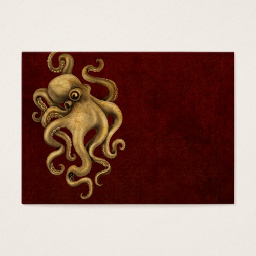 Worn Vintage Octopus Illustration on Red Business Card