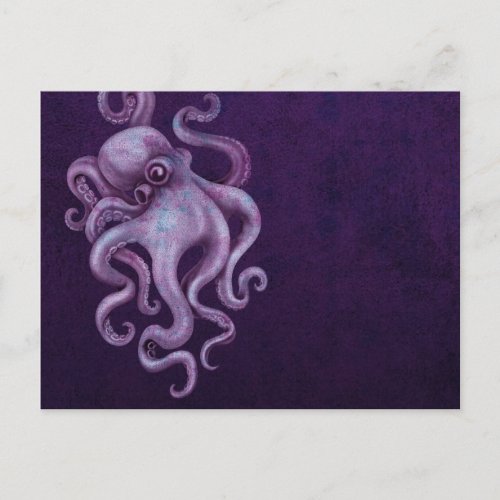 Worn Vintage Octopus Illustration _ Purple Postcard