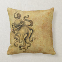 Worn Vintage Octopus Illustration Throw Pillow