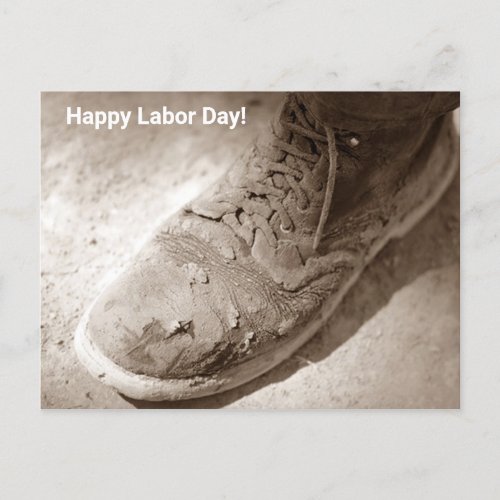 Worn Work boot shoe Happy Labor Day coworker PC Holiday Postcard