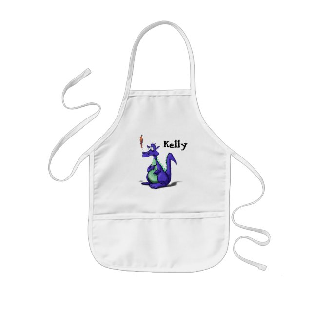 Worried Purple Dragon Cartoon Kids' Apron (Front)