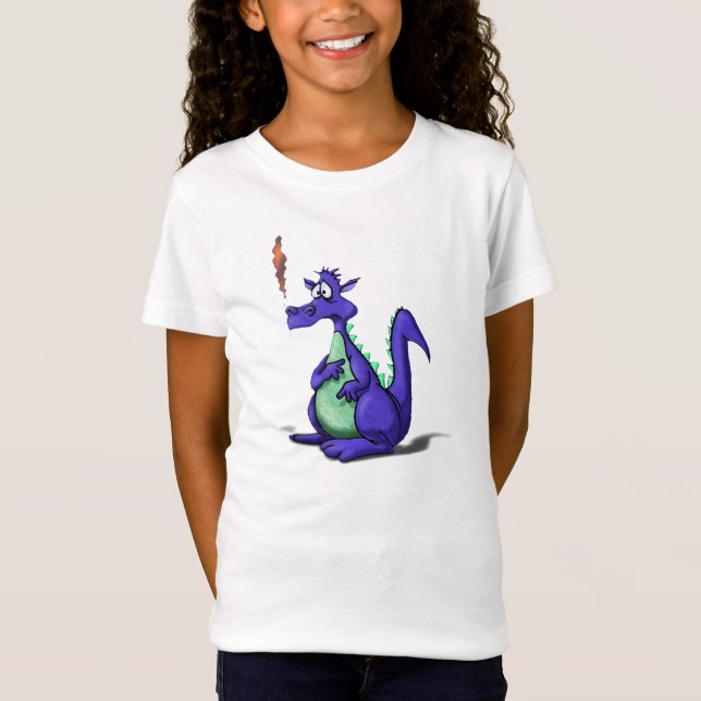 Worried Purple Dragon Cartoon T-Shirt (Front)