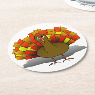 Worried Turkey Thanksgiving Round Paper Coaster