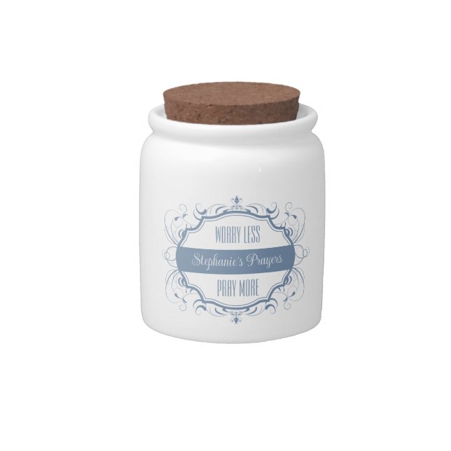 Worry Less Pray More Blue Personalized Prayer Jar (Front)