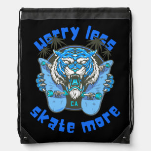 WORRY LESS SKATE MORE tiger edition Drawstring Bag