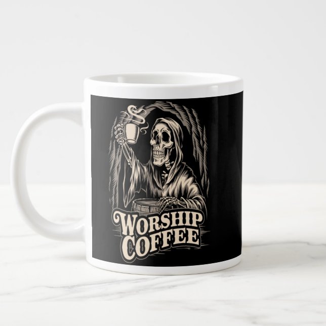 Worship Coffee Skeleton Giant Coffee Mug (Left)