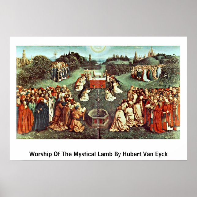 Worship Of The Mystical Lamb By Hubert Van Eyck Poster (Front)