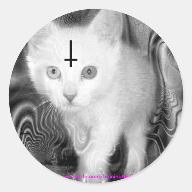 worship the kitty classic round sticker (Front)