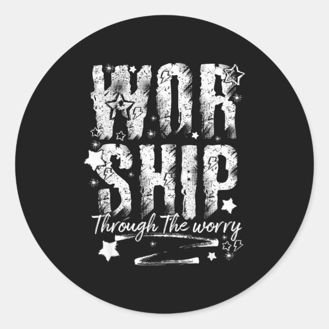 Worship Through The Worry Christian Faith Retro Bi Classic Round Sticker (Front)