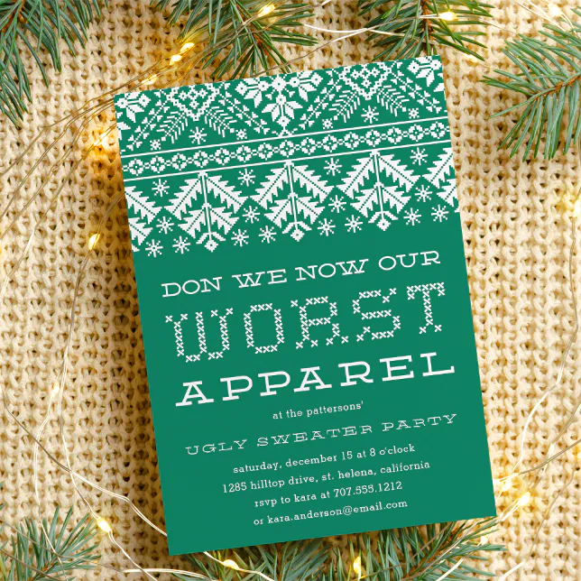 Worst Apparel Ugly Sweater Party Invitation Zazzle