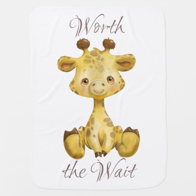 Worth the Wait Baby Giraffe White Blanket (Front)