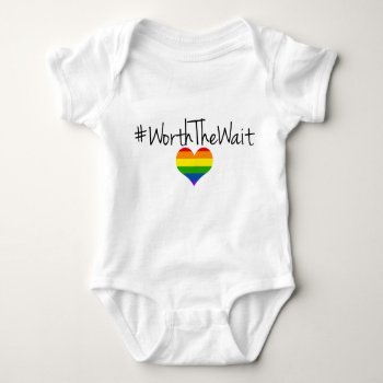 Worth The Wait Baby Onsie With Rainbow Heart Baby Bodysuit by Shaina_Lee_Designs at Zazzle