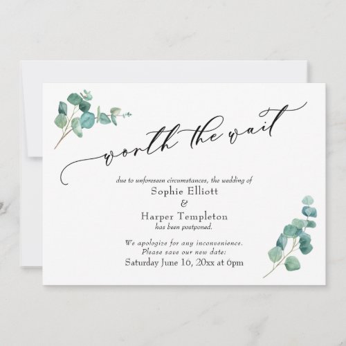 Worth the Wait Eucalyptus Postponed Wedding Card